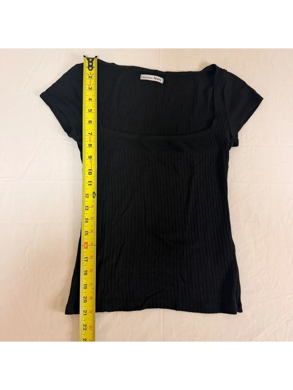 Reformation Jeans Black Ribbed Short Sleeve Top